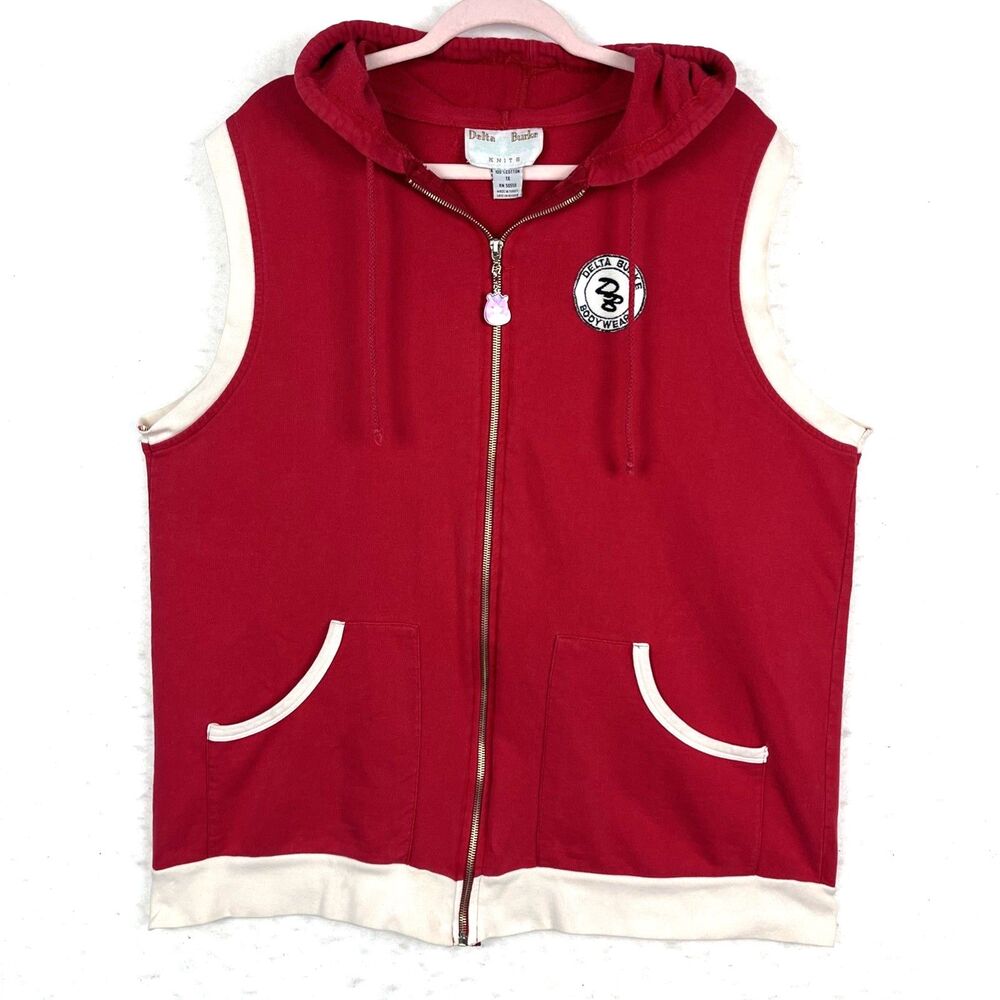 VTG Delta Burke Bodywear Hoodie Vest Womens SZ 1X Red Zip 90s Retro Activewear